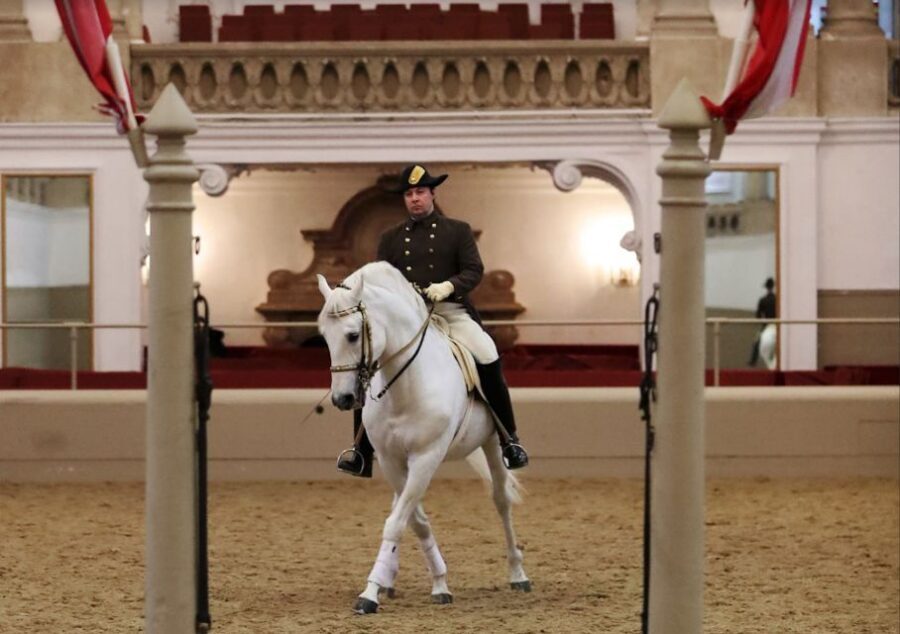 Performance Of The Lipizzans At Spanish Riding School - How the performance unfolds: riders and stallions in progression