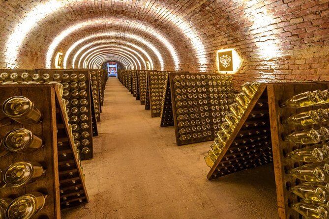 Schlumberger Sparkling Wine Cellar World Entrance Ticket in Vienna - Tasting at the end: glass of Champagne or five-sample upgrade